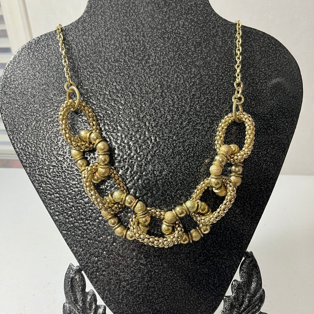 NY & Co. Signed Bib Necklace Chunky Oval Links Popcorn Chain 80's Glam 18-20"